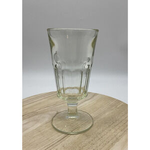 Pressed Glass Goblet Iced Tea Footed Clear Yellow Tint Paneled Flared Rim Heavy